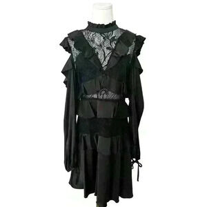 Dark Pink Lace Black High Neck Dress Edgy Gothic Victorian (NWT $155)